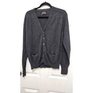 Puritan Aquaknits Men's Dark Gray Pure Wool Button-Up Cardigan Sweater Pockets